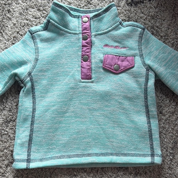Eddie Bauer ultra teal & purple half snap w/ stitching detail, buttons + pocket - Picture 1 of 7
